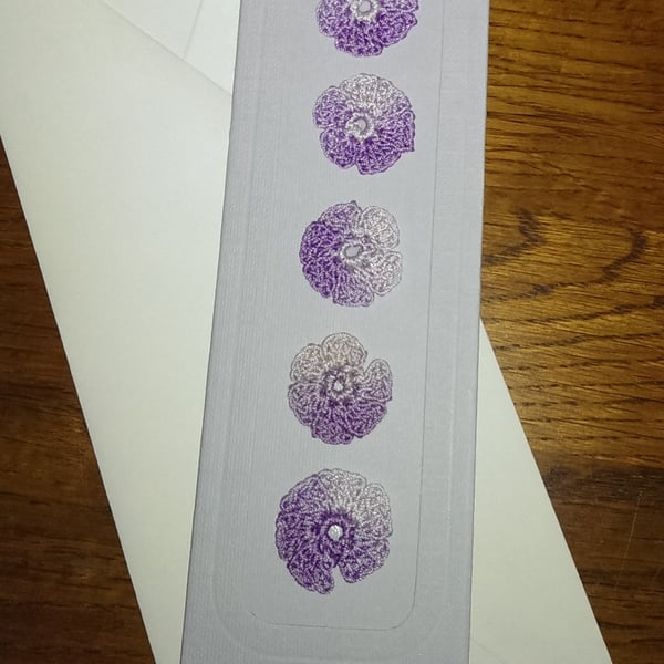 SLIMLINE LILAC CARD, WITH LILAC FLOWERS - 5cm x 18cm BLANK - EASTER, MOTHERS DAY