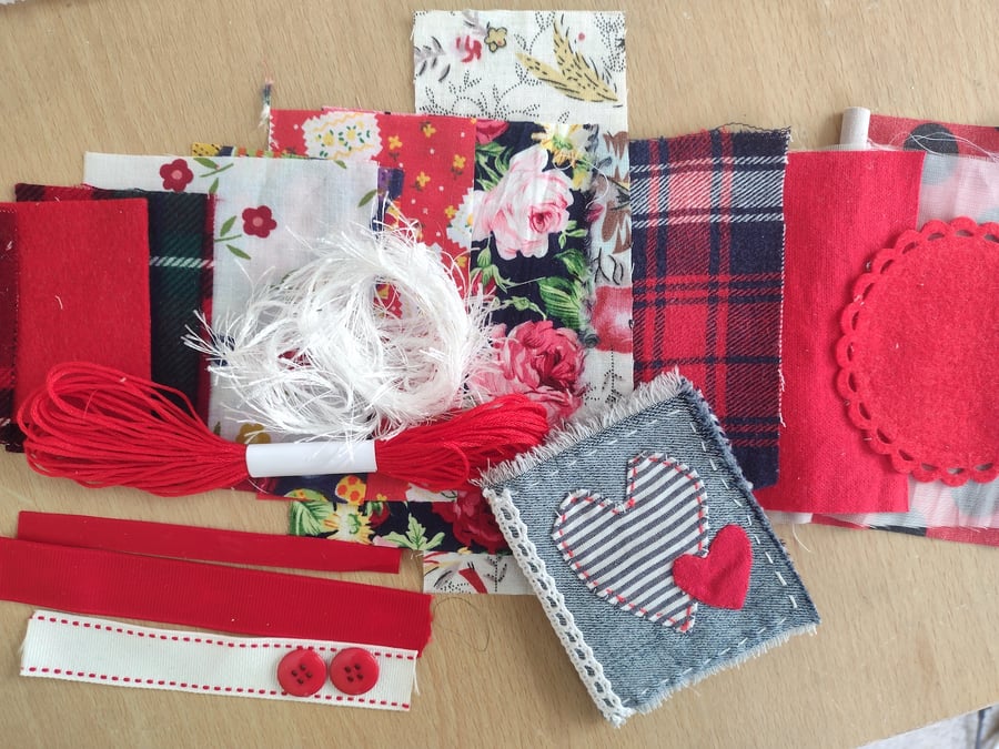 Denim Needle Book with Small Fabric Scrap Pack - Needle Case -Hand-Stitched