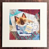 Siamese cat in a cup textile artwork, gift for cat lover, funny cat, collage,