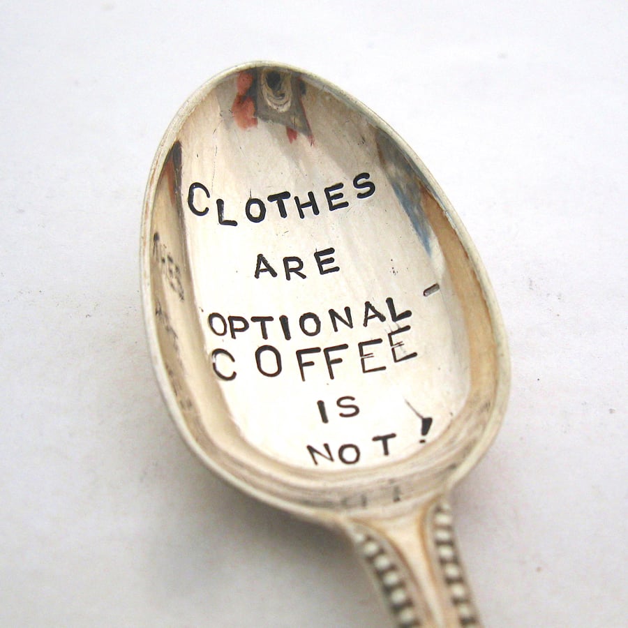 Clothes Optional Coffee Spoon, Handstamped Naturist Gift, Dotty