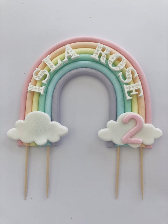 Personalised rainbow cake topper. Handcrafted 