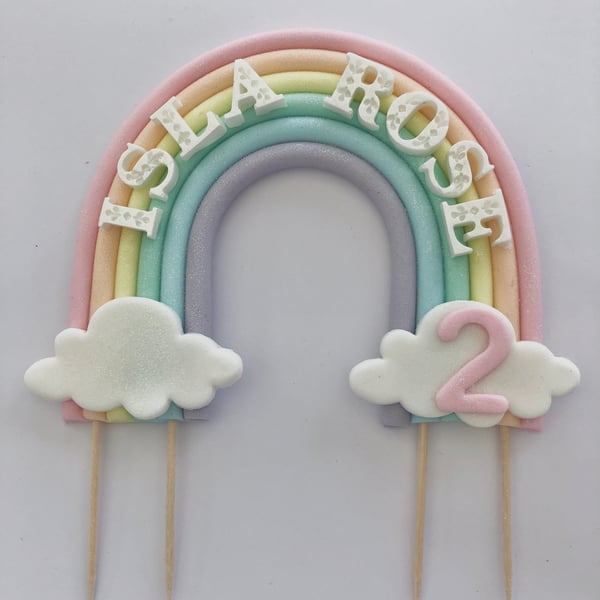 Personalised rainbow cake topper. Handcrafted 