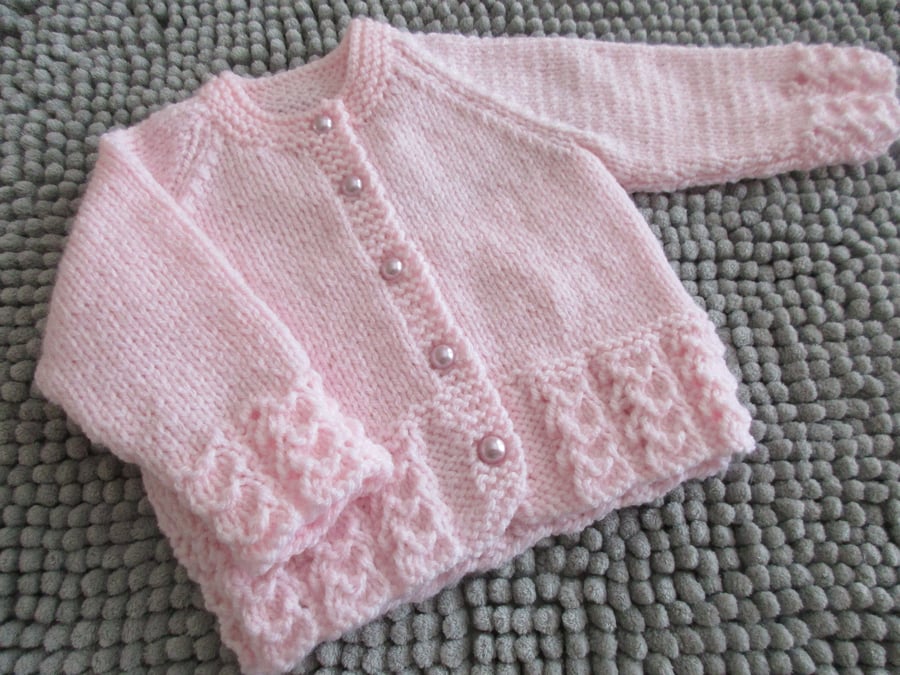14" Pink Lace Edge Baby Girls Cardigan