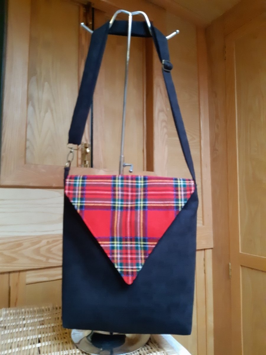 Black and tartan messenger bag