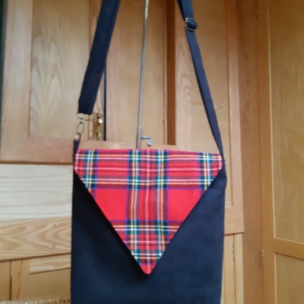 Black and tartan messenger bag