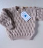 Hand Knitted Merino Jumper, Shoulder Opening, Light Beige, Very Soft and Cosy