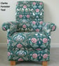 Clarke Forester Teal Fabric Adult Armchair Chair Rabbits Animals Floral Pink  - Image 2