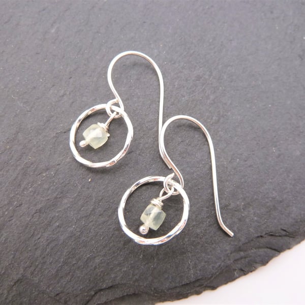 prehnite gemstone earrings, sterling silver