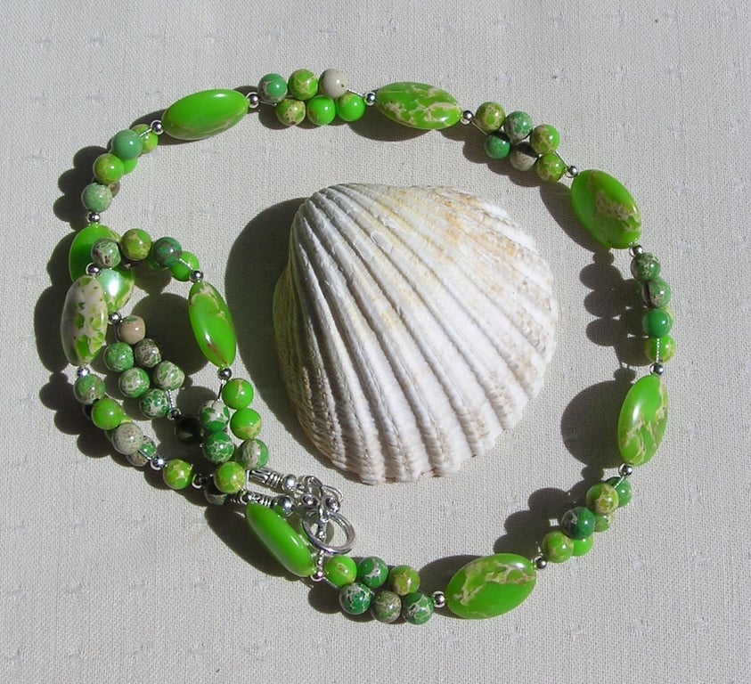 Green Sea Sediment Jasper Crystal Gemstone Beaded Necklace "Valencia"