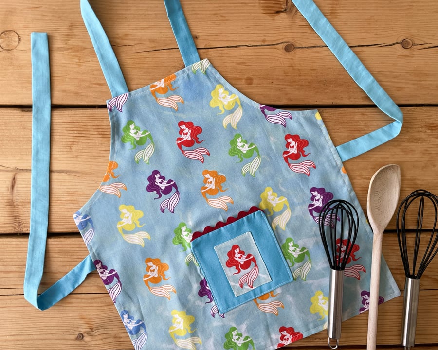 Handmade Children's Apron, Small Apron, Coloured Mermaids Design 1-3 yrs-CAPR21
