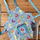 Handmade Children's Apron, Small Apron, Coloured Mermaids Design 1-3 yrs-CAPR21