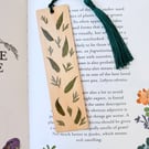 Handmade Pressed Foliage Bookmark, Real Garden Leaves on Wood