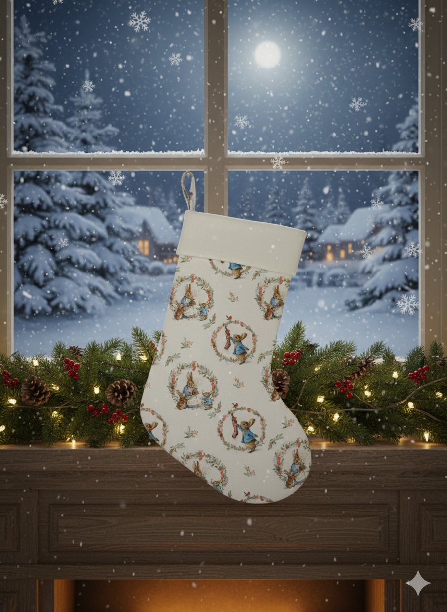Stocking hung in the window, waiting for Santa.