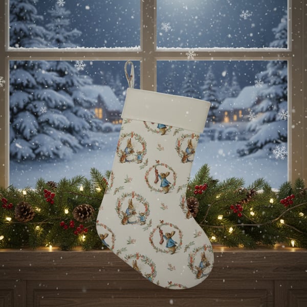 Stocking hung in the window, waiting for Santa.