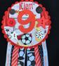 Birthday badge-Rosette Personalised - Red football design - Image 1