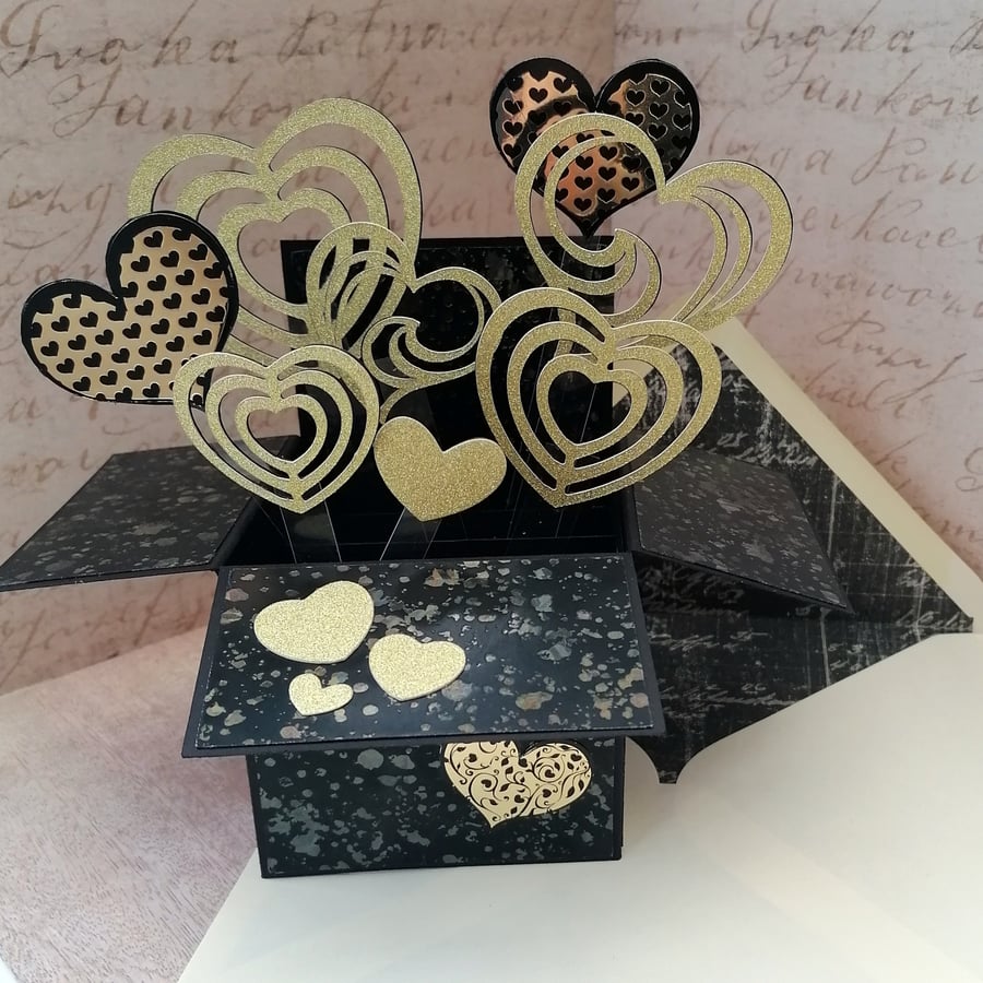 Black and Gold Heart Valentine Card, Anniversary Card