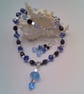 Blue and Black Crystal and Silver Cube Bead Necklace and Earrings Gift for Her