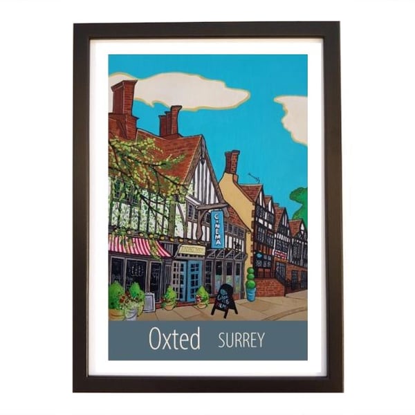 Oxted Surrey travel poster print by Artist Susie West