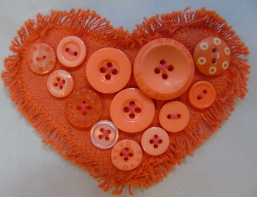 Fabric Brooch - Orange Button Heart