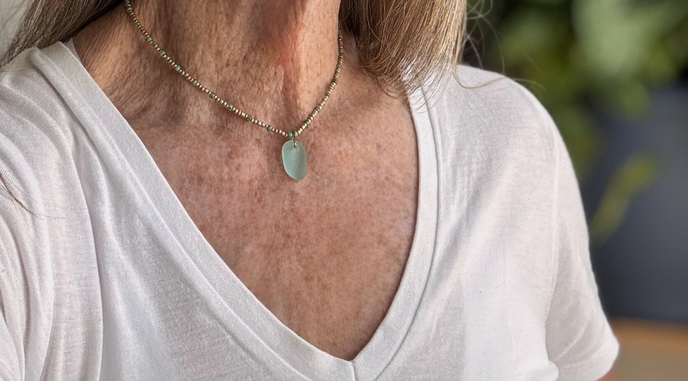 Delicate Seaglass necklace in coastal colours Ref R19