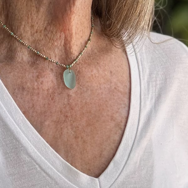 Delicate Seaglass necklace in coastal colours Ref R19