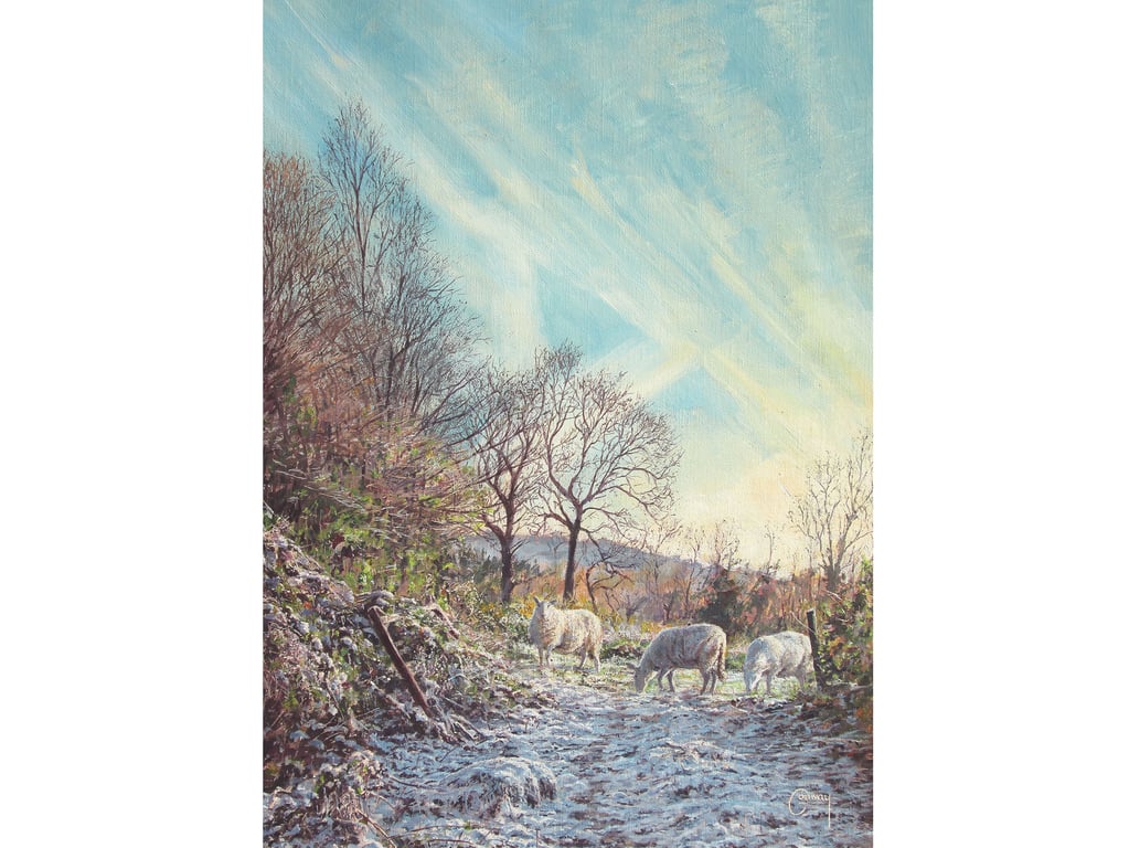 Snowy Sheep Christmas Card- Winter Welsh Landscape- 5x7 Seasonal Greetings Card