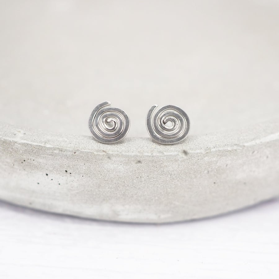 Titanium spiral stud earrings - Delicate hypoallergenic earrings - Boho titanium