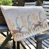 Hand Printed Linen Tea Towel - Meadow Hares