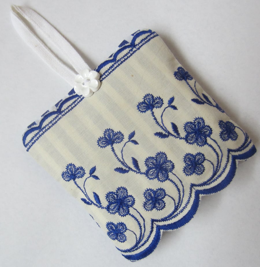 Hanging Blue and White Striped Floral Lavender Bag