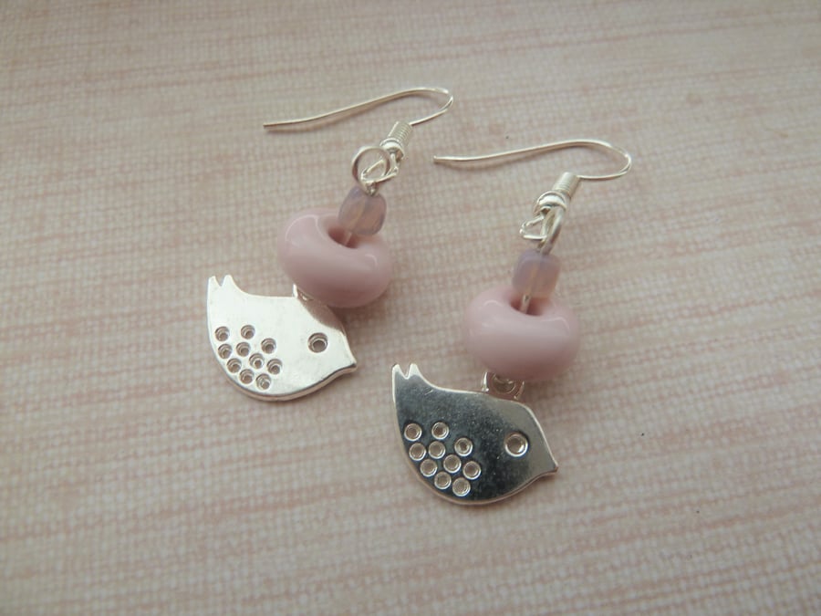 silver charm bird earrings
