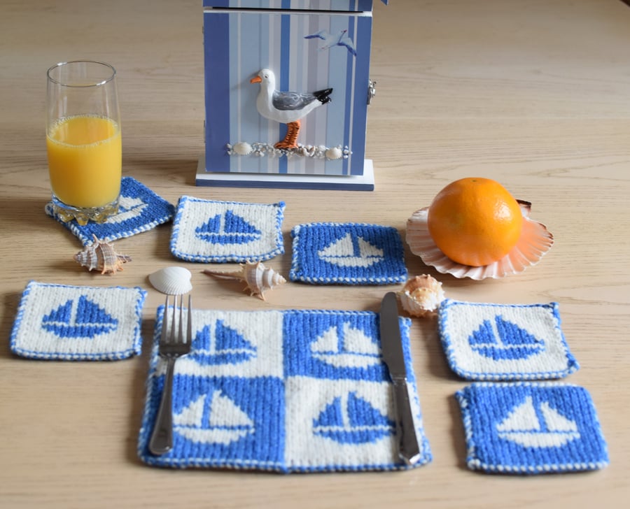 Knitting Pattern for Boat Coasters and Table Mat.  Digital Pattern