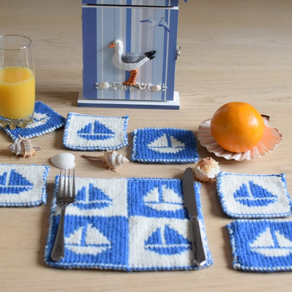 Knitting Pattern for Boat Coasters and Table Mat.  Digital Pattern