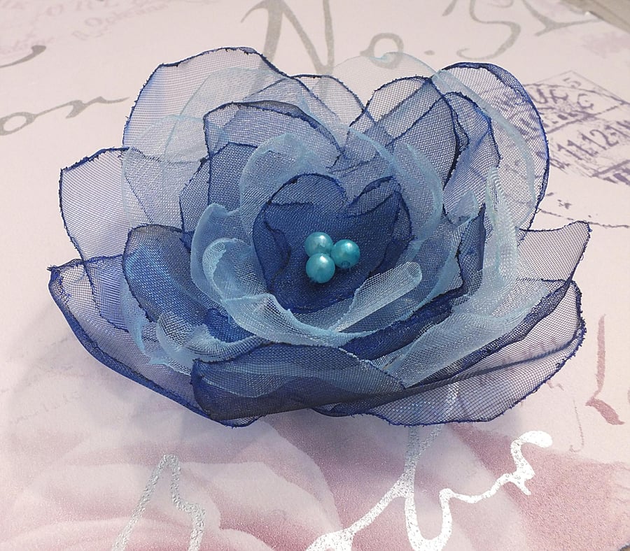Pretty Blue Flower Hair Clip in Organza