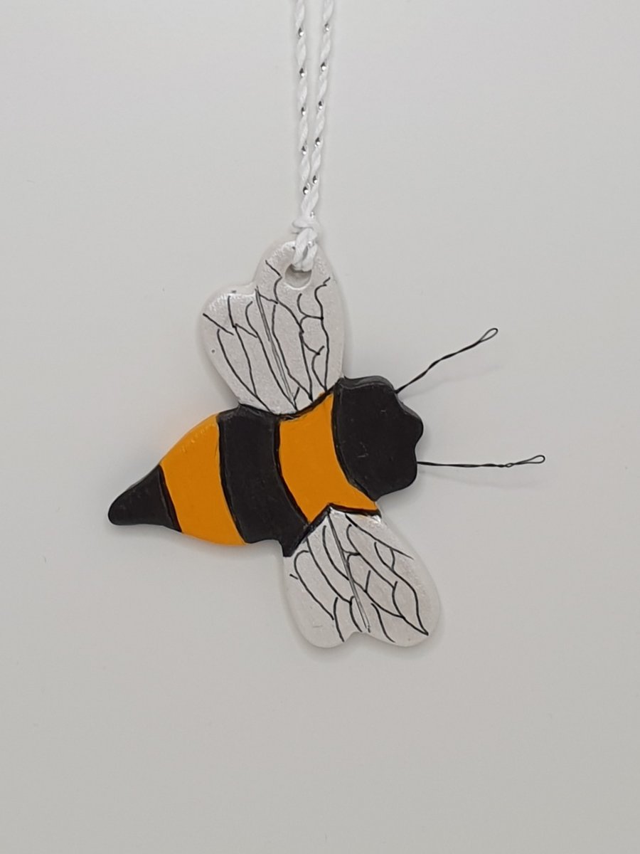 Bee clay hanging decoration, home decor gift for a bee lover
