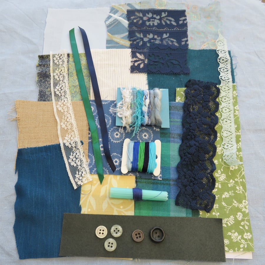 Seaside Inspiration Pack - slow stitching, patchwork, junk journals, collage 