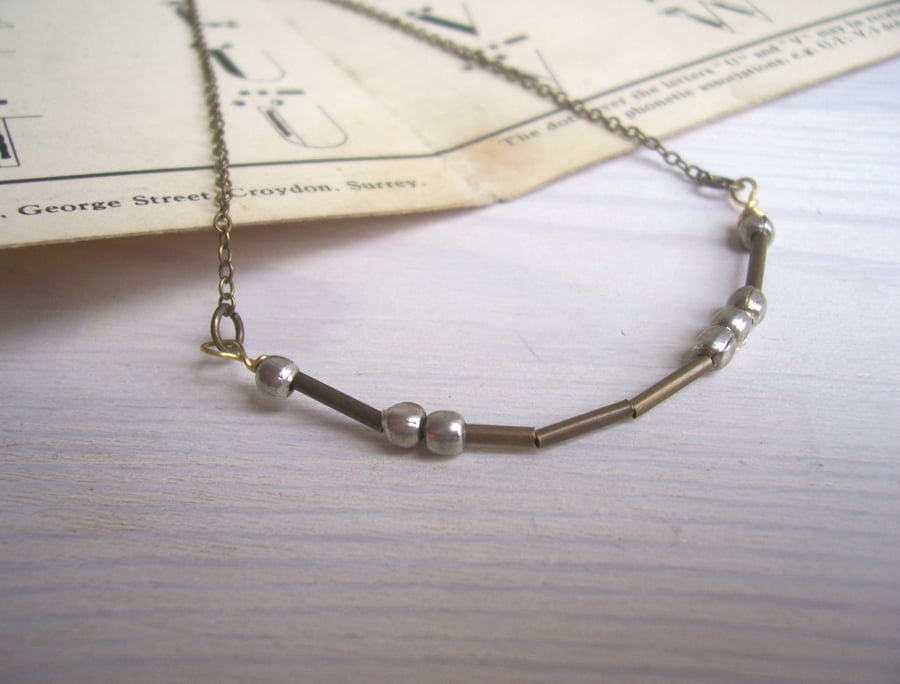Love Morse Code necklace - mixed metals - hidden message jewellery