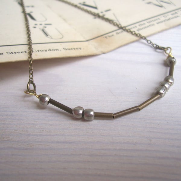 Love Morse Code necklace - mixed metals - hidden message jewellery