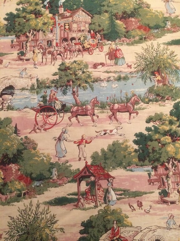 Lovely 30s 40s VILLAGE COUNTRY PUB scene Horses Vintage Fabric Lampshade