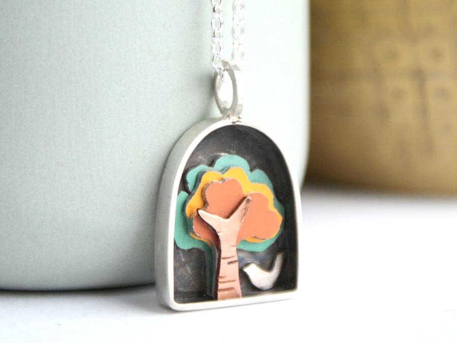 Little tree shadow box necklace