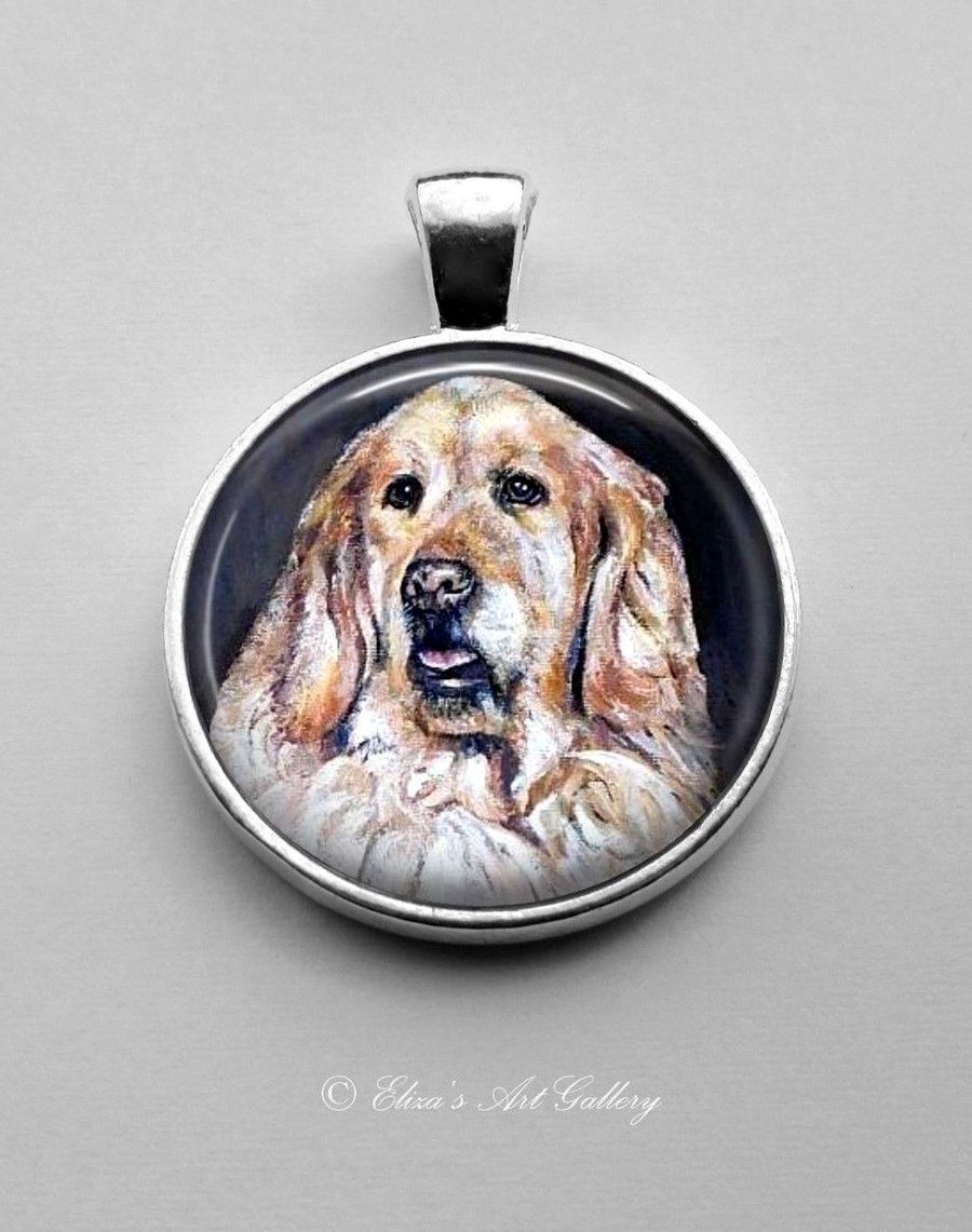 Silver Plated Golden Retriever Dog Art Pendant 