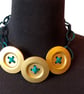 Gold Button & Teal Statement Necklace - Image 1