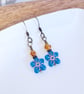 Deep sky blue boho flower earrings - Image 3