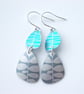 Pebble shaped mid century style turquoise and silver drop leaf earrings - Image 2