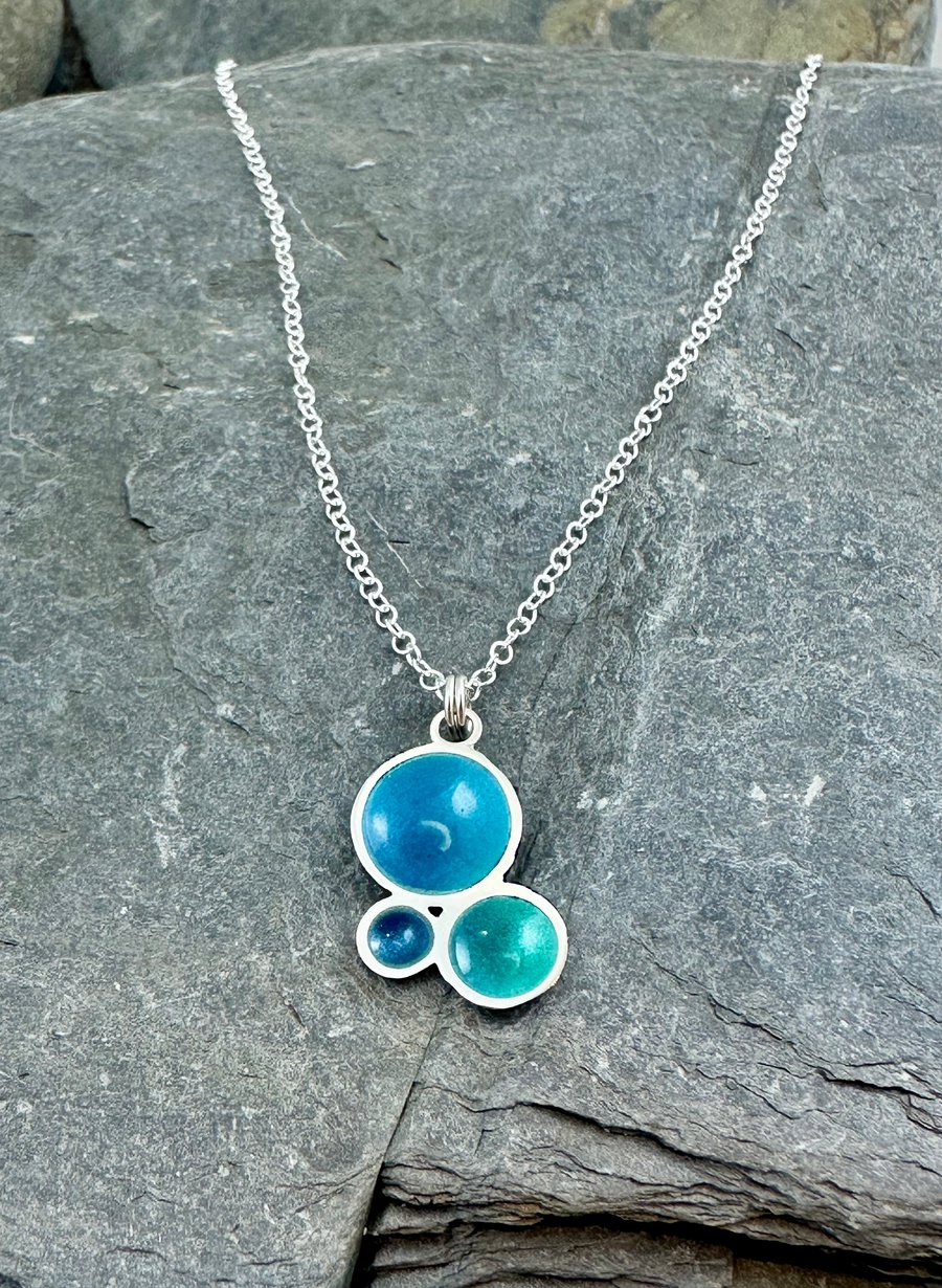 Rockpool mini trio Enamel and Sterling Silver pendant necklace 
