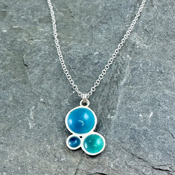 Rockpool mini trio Enamel and Sterling Silver pendant necklace 