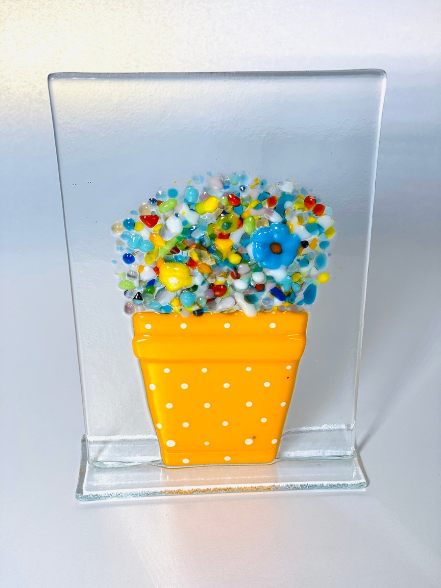 Fused glass flower pot ornament