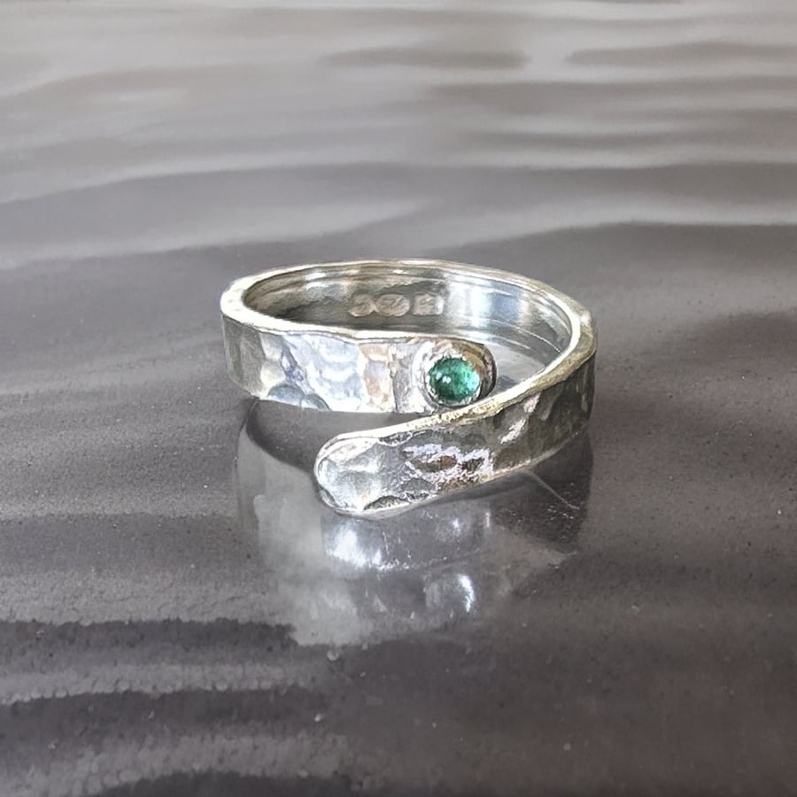 Silver Wrap Ring With Emerald