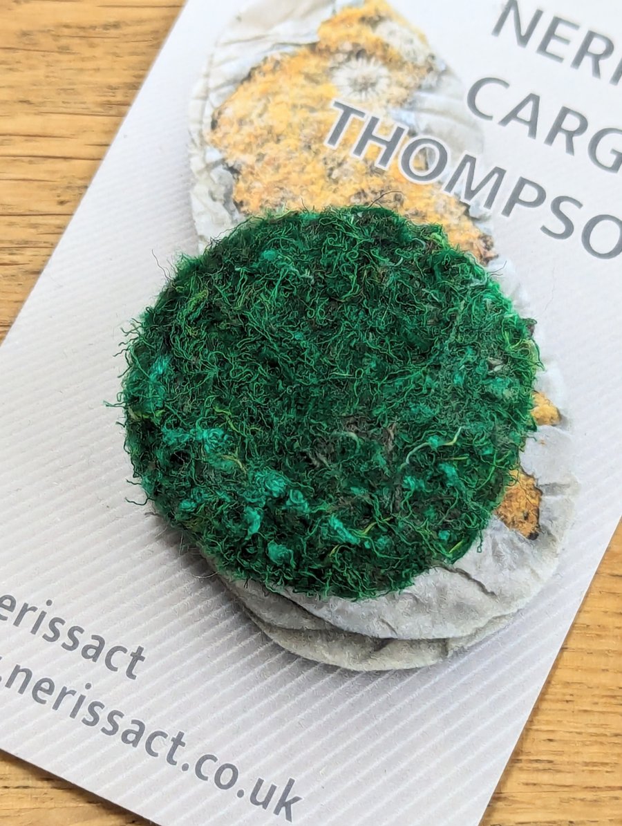 Green Moss Abstract Embellished Recycled Textile mini button Brooches 