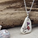 Sterling Silver Wildflower Sea Pottery Necklace - Handmade Coastal Pendant