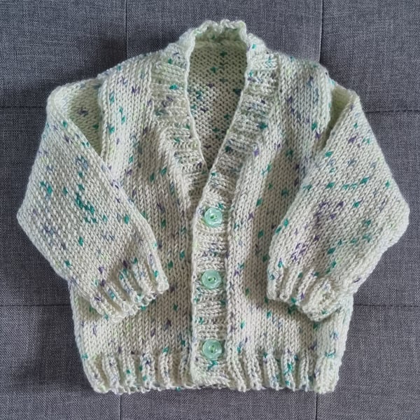 Hand knitted gender neutral  cardigan 0 to 6 months 